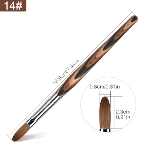 Rolabling Kolinsky Nail Brush Size 14# - Red Wooden Handle for Manicure