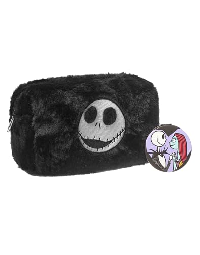 Disney Nightmare Before Christmas Makeup Bag & Mirror Set with Jack & Sally - Cosmetic Pouch for Travel & Daily Use