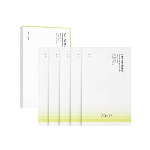 SAM'U Clear Panthenol Chilling Facial Mask with Birch Sap & Xylitol - Vegan Cooling Sheet for Deep Hydration, Sensitive Skin, 5 Sheets