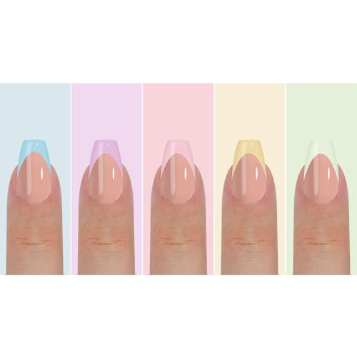 GUFUGU Style-5 150 Pcs Colorful French Tip Press On Nails Medium Coffin Full Cover Fake Nails Reusable for Women