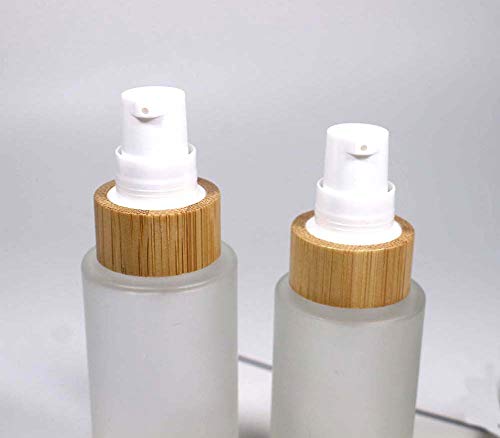Wresty 100ml Frosted Glass Lotion Bottles with Bamboo Lids - 2 Pack Travel Dispensers