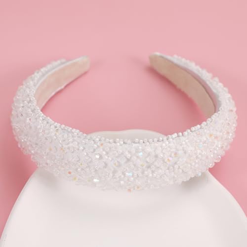 Crystal White Beaded Sequin Headband for Women - Sparkly Hair Accessory