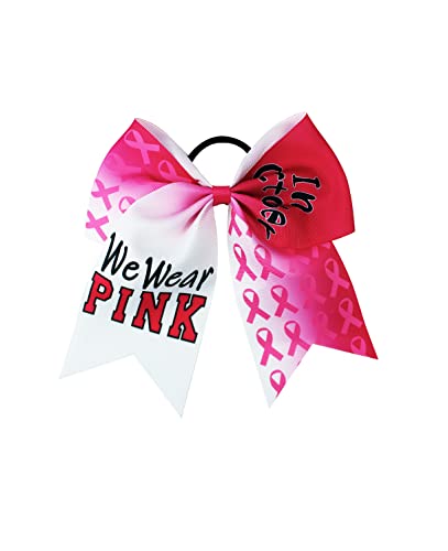Breast Cancer Awareness Ribbon Hair Bow Ponytail Holder Pink Out Bow BCA01 Pink-A2