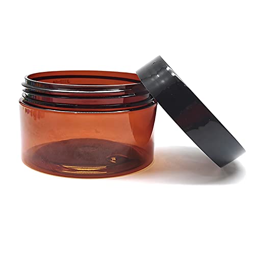 4 oz Amber Plastic Jars with Lids (Pack of 6) for Cosmetics, Ointments & Beauty Products