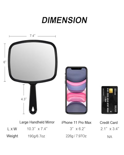 Gladmart 10.3x7.4 Inch Black Hand Mirror for Hairdressing & Makeup