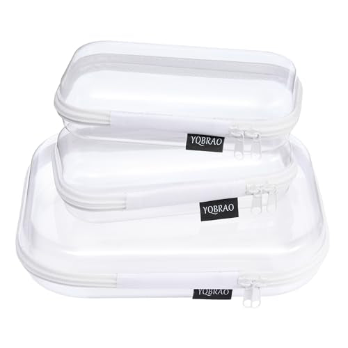 YQBRAO 3 Pack Clear Hard Shell Zipper Case,Rigid Protection Diaper Bag Organizer Pouches, TSA Approved Toiletry Bag with YKK Zippers for Cosmetics, Toys & Electronics