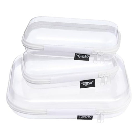 YQBRAO 3 Pack Clear Hard Shell Zipper Case,Rigid Protection Diaper Bag Organizer Pouches, TSA Approved Toiletry Bag with YKK Zippers for Cosmetics, Toys & Electronics