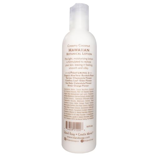Island Soap & Candle Works Botanical Coconut Body Lotion 8.5 Fl Oz - Hydrating Hawaiian Moisturizer