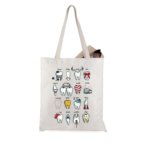 Funny Teeth Chart Canvas Tote Bag - Dental Gift for Dentists
