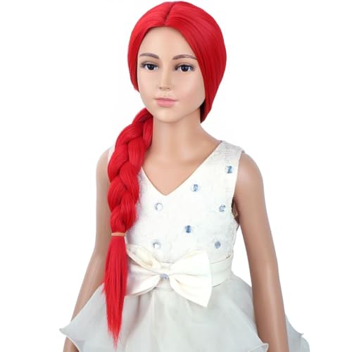 WTHCOS Red Kids Long Braid Costume Wig Heat-Resistant Synthetic Cosplay Hair