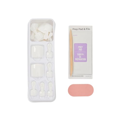 imPRESS No Glue Short Squoval Press On Nails - White 'Feel The Beat', 24 Pieces