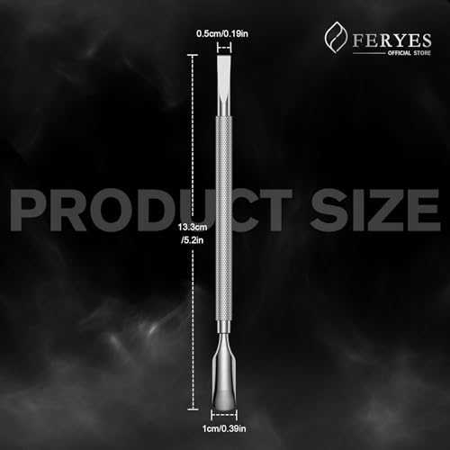 FERYES Professional Dual-Sided Cuticle Pusher & Remover Tool - 5.2 Inch Stainless Steel Nail Care for Salon & Home