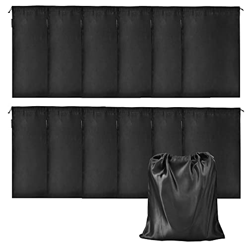 GONGKANGYUAN 12-Pack Satin Wig Bags with Drawstring, Black