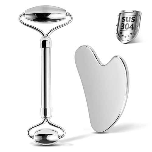Stainless Steel Facial Roller & Gua Sha Scraping Kit for Anti-Aging