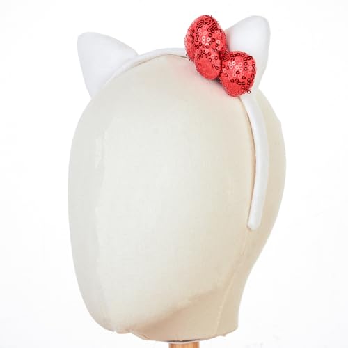 Merroyal White Cat Ears Headband with Pink Bow - One Size, Pack of 1, Kids & Adults
