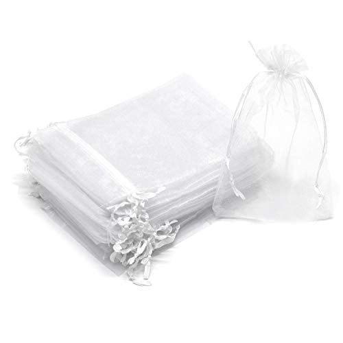100Pcs White Organza Gift Bags 4x6 Inches with Drawstring