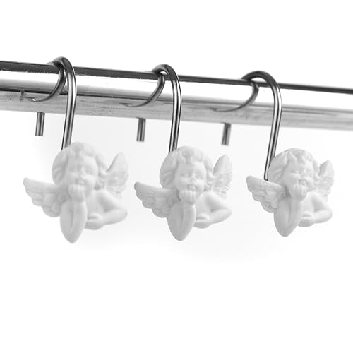 TwoFish White Angel Shower Curtain Hooks Set of 12 - Anti-Rust Decorative Resin