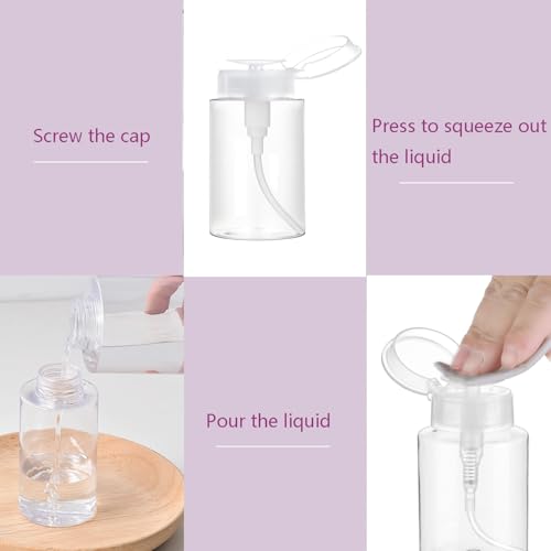 Push Down Pump Dispenser 100ml - 2-Pack Clear Bottles for Nail Polish & Makeup Remover