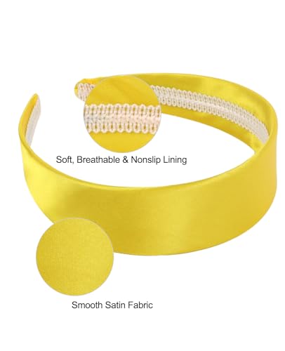 Wecoe Yellow Satin Headband 1.6 Inch Wide Non-Slip Hair Accessory for Women & Girls