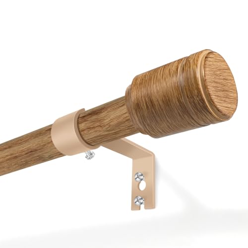 Adjustable Wood Grain Curtain Rod 30-45 Inch with Brackets