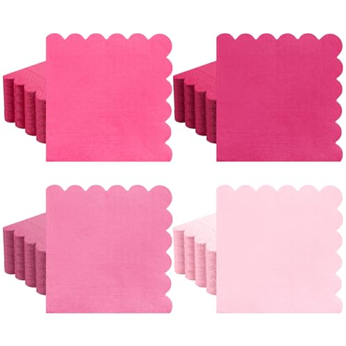 Zhanmai 100 Pack Pink Gradient Scalloped Cocktail Napkins