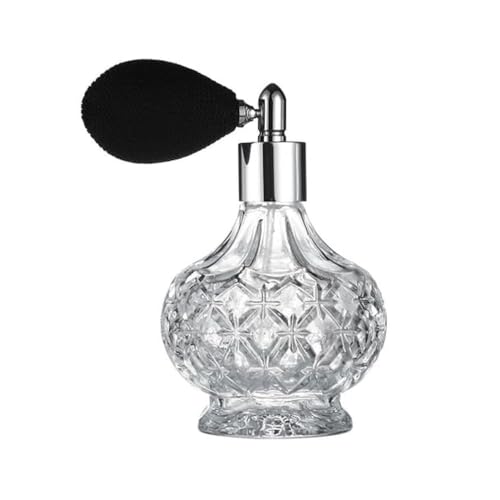 YangLand 80ml Clear Crystal Perfume Bottle with Gold Long Spray & Tassels - Short Refillable Vintage Glass Atomizer