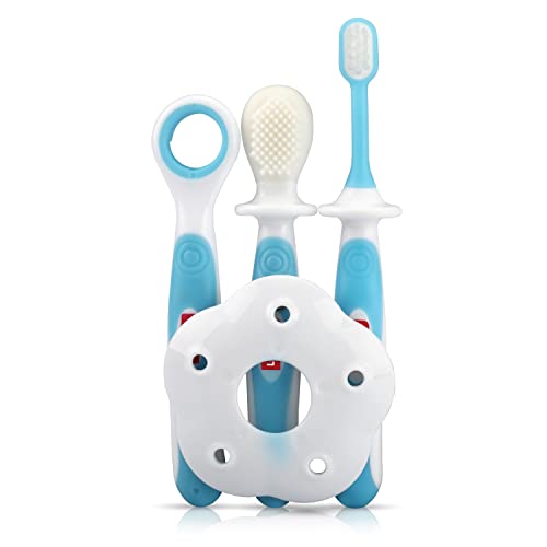 Luv Lap Baby Toothbrush Set with Anti Choking Shield - White/Blue