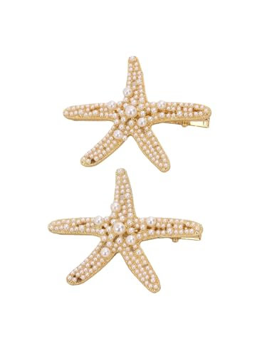 Gold Starfish Hair Clips Set - Beaded Summer Hair Accessories