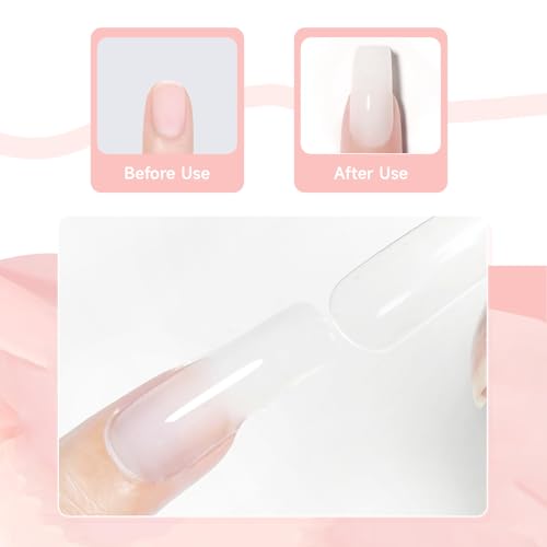 JEWHITENY Poly Nail Gel Set - Clear, Pink & White Colors with Base & Top Coat