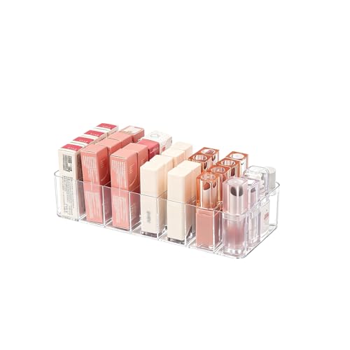 Clear Acrylic Lipstick Organizer with 7 Compartments - Durable Makeup Storage