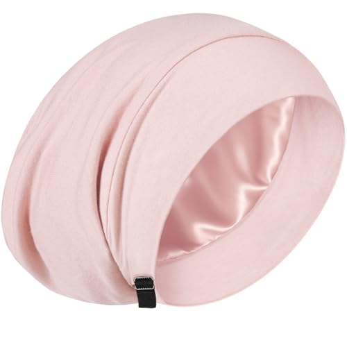 ROYBENS Medium Pink 100% Mulberry Silk Sleeping Bonnet for Women