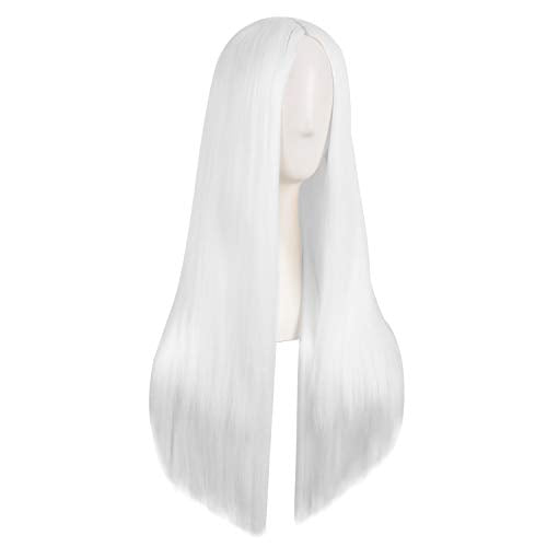 MapofBeauty 28 Inch White Long Straight Synthetic Wig for Women