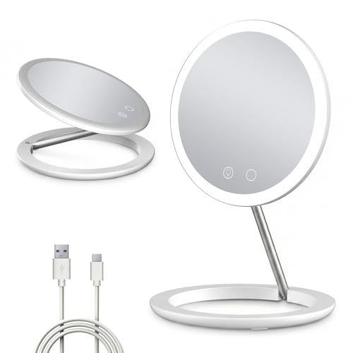 Vanpaga Rechargeable Travel Makeup Mirror with Lights, Adjustable Brightness & 3 Color Modes