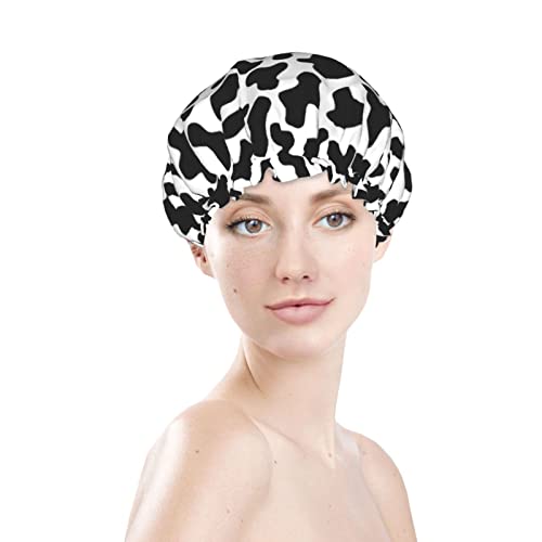 Waterproof Black & White Cow Shower Cap for Hair Protection