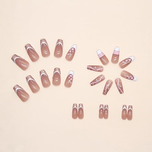 TBRZTR Press on Nails Square Medium Pink Love Heart Stars False with