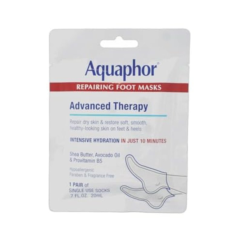 Aquaphor Repairing Foot Masks, Moisturizing Socks for Dry Feet, Hydrating Foot Care Treatment with Avocado Oil and Shea Butter, Pack of 6