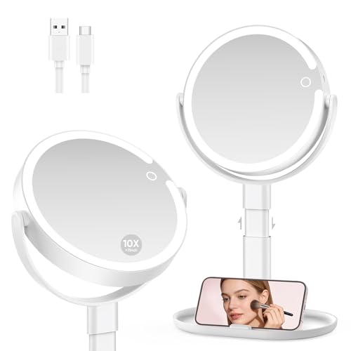 GONOBLE 7-Inch Rechargeable Lighted Makeup Mirror with 10X Magnification
