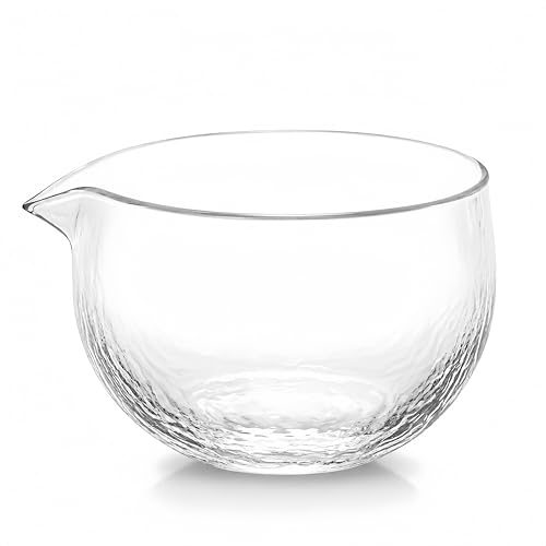 Premium Clear Textured Glass Matcha Bowl with Spout - 15oz