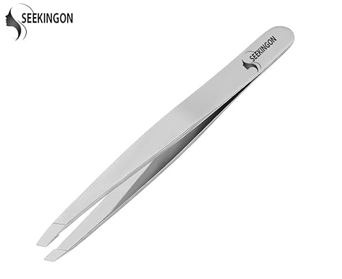Seekingon Silver Facial Hair Tweezers for Women & Men - Precision Slant Tip