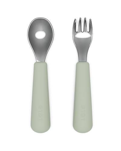 Lalo Toddler Fork and Spoon Set - Ergonomic Stainless Steel & Silicone