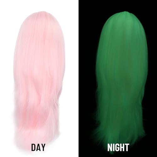 Orgwigs 24-Inch Pink Glow-in-the-Dark Synthetic Wig for Cosplay