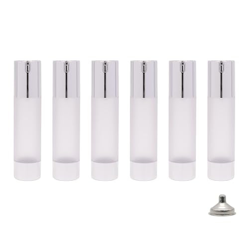 6-Pack 50ml Airless Pump Bottles - Refillable Travel Cosmetic Containers