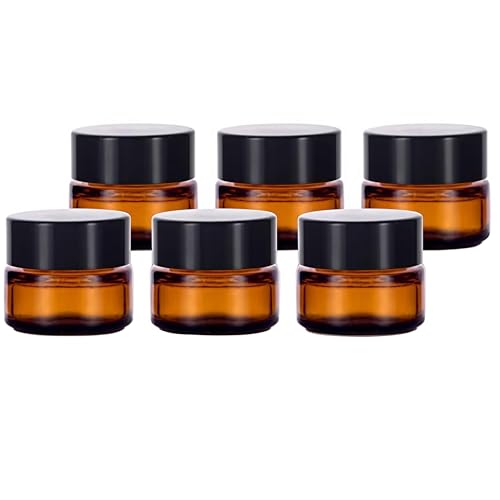 TUPWEL 6 Pack Amber Glass Cosmetic Jars 5ml Small Lotion & Balm Containers