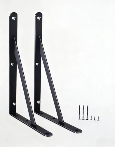 Heavy Duty 2-Pack Black Shelf Brackets - 8" x 6" Metal Support