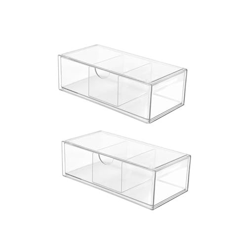 Hair Accessories Organizer 2PCS 3-Compartment Clear Acrylic Drawer Caddy for Girls