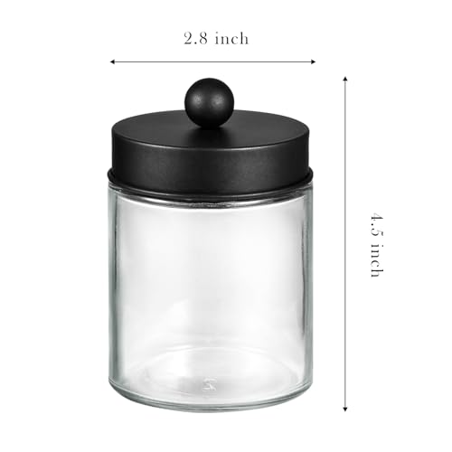 SheeChung Glass Qtip Holder Set with Black Stainless Steel Lids