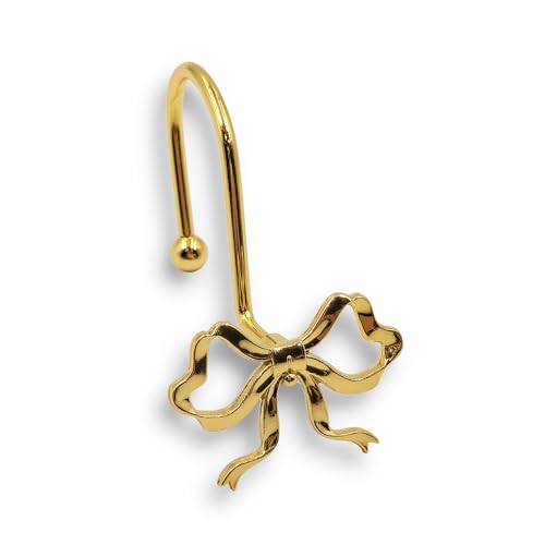Gold Bow Shower Curtain Hooks - 12 Pack Rust Proof Rings for Elegant Bathroom Decor