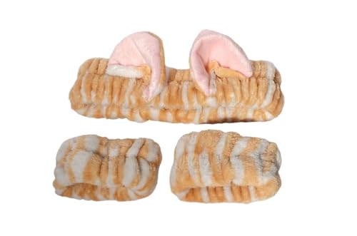 Orange 3-Pack Cat Ears Spa Headbands for Face Washing - One Size