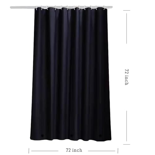 TIKABC Black PEVA Shower Curtain Liner - 72x72 Inch with Magnetic Weights