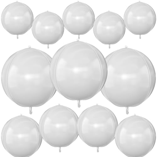 12PCS Matte White Round Foil Balloons - 22" 15" 10" Sizes for Parties